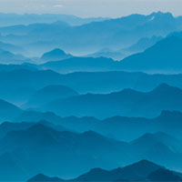 mountians in blue mist